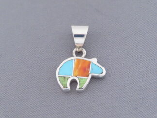 Colorful Multi-Stone Inlay Bear Pendant (small)