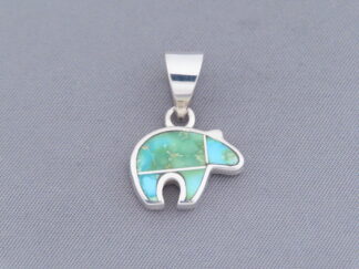 Smaller Green Turquoise Inlay Bear Pendant