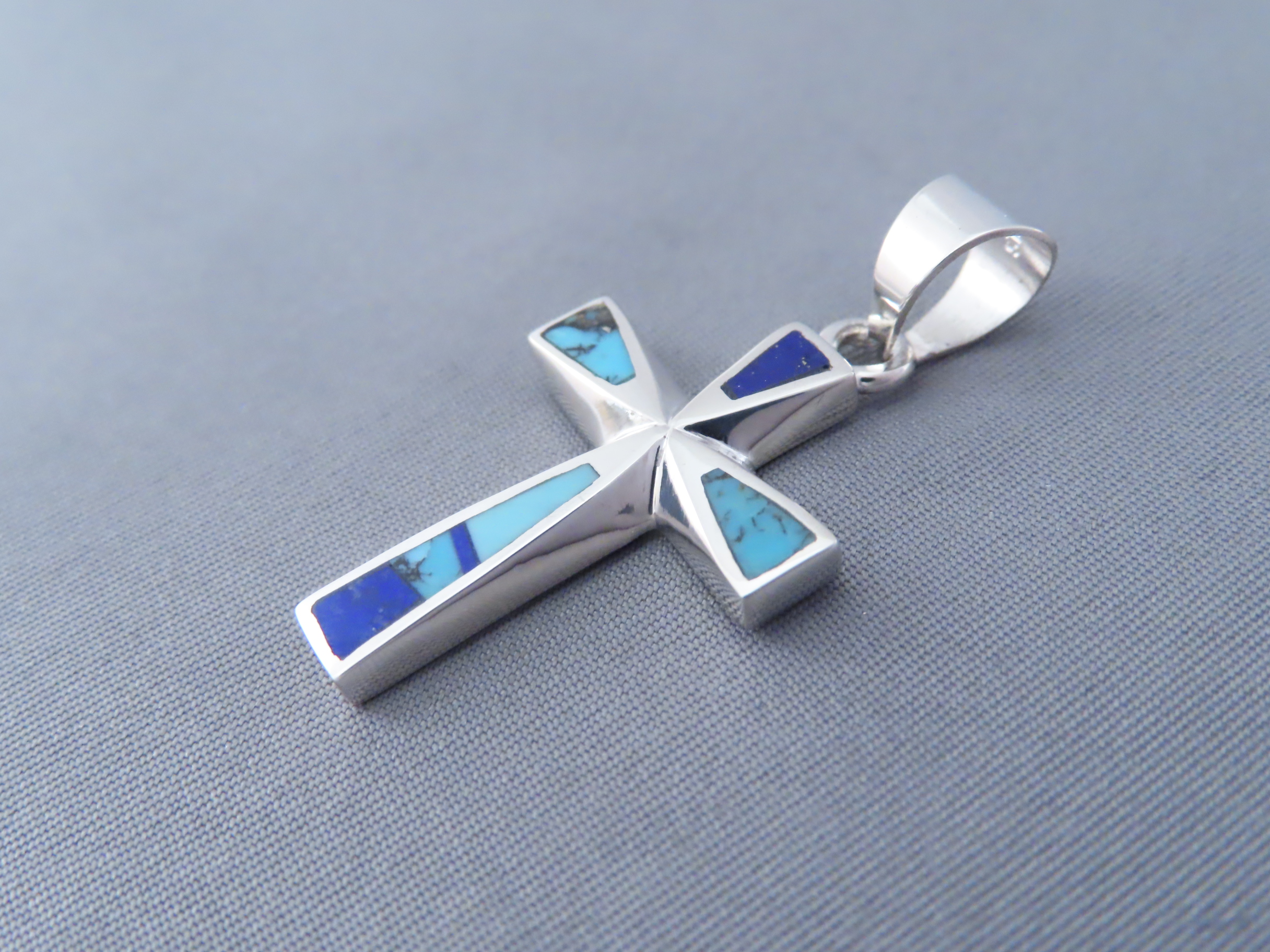 Turquoise and Lapis Inlay Cross Pendant