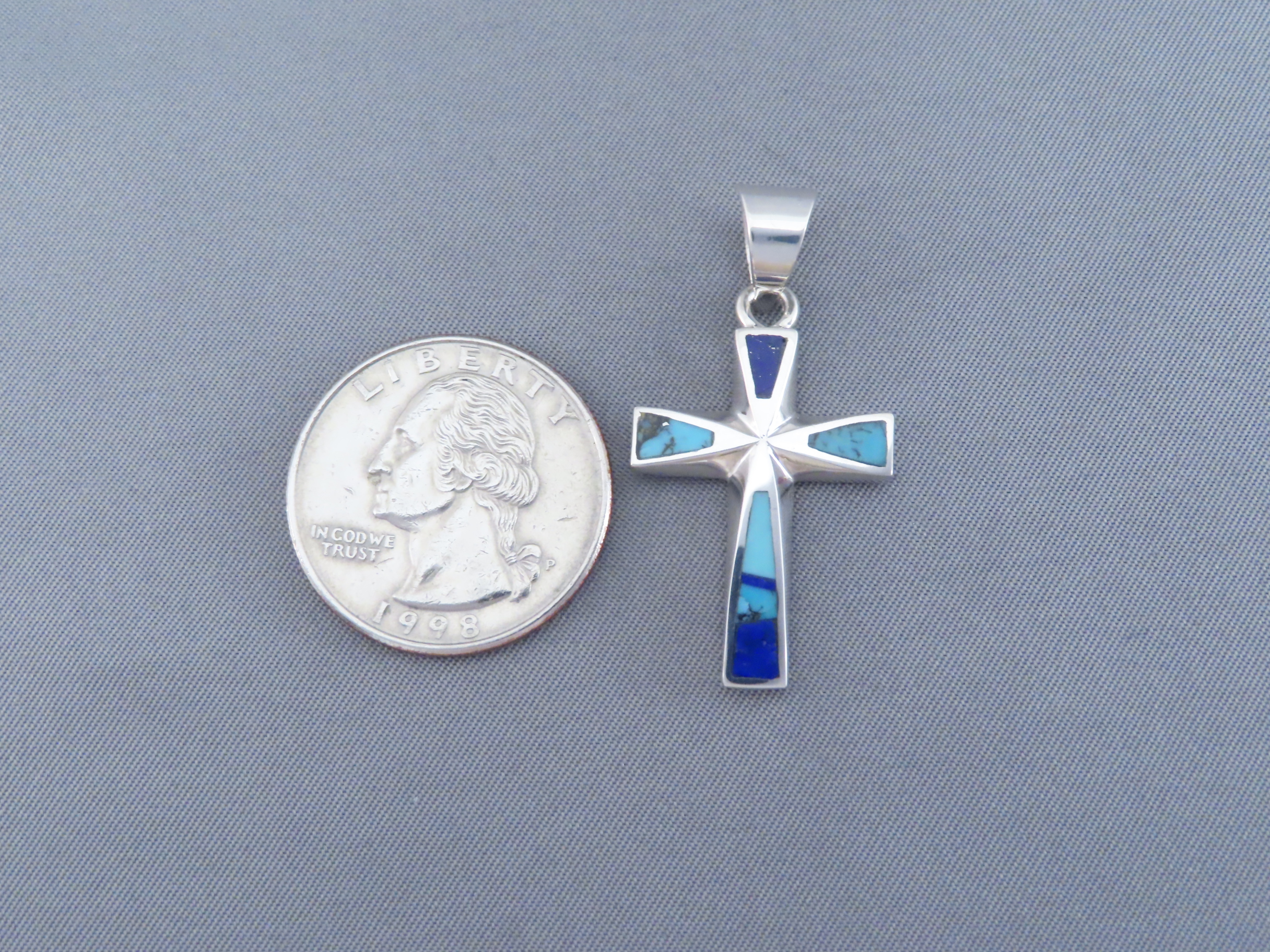 Turquoise and Lapis Inlay Cross Pendant