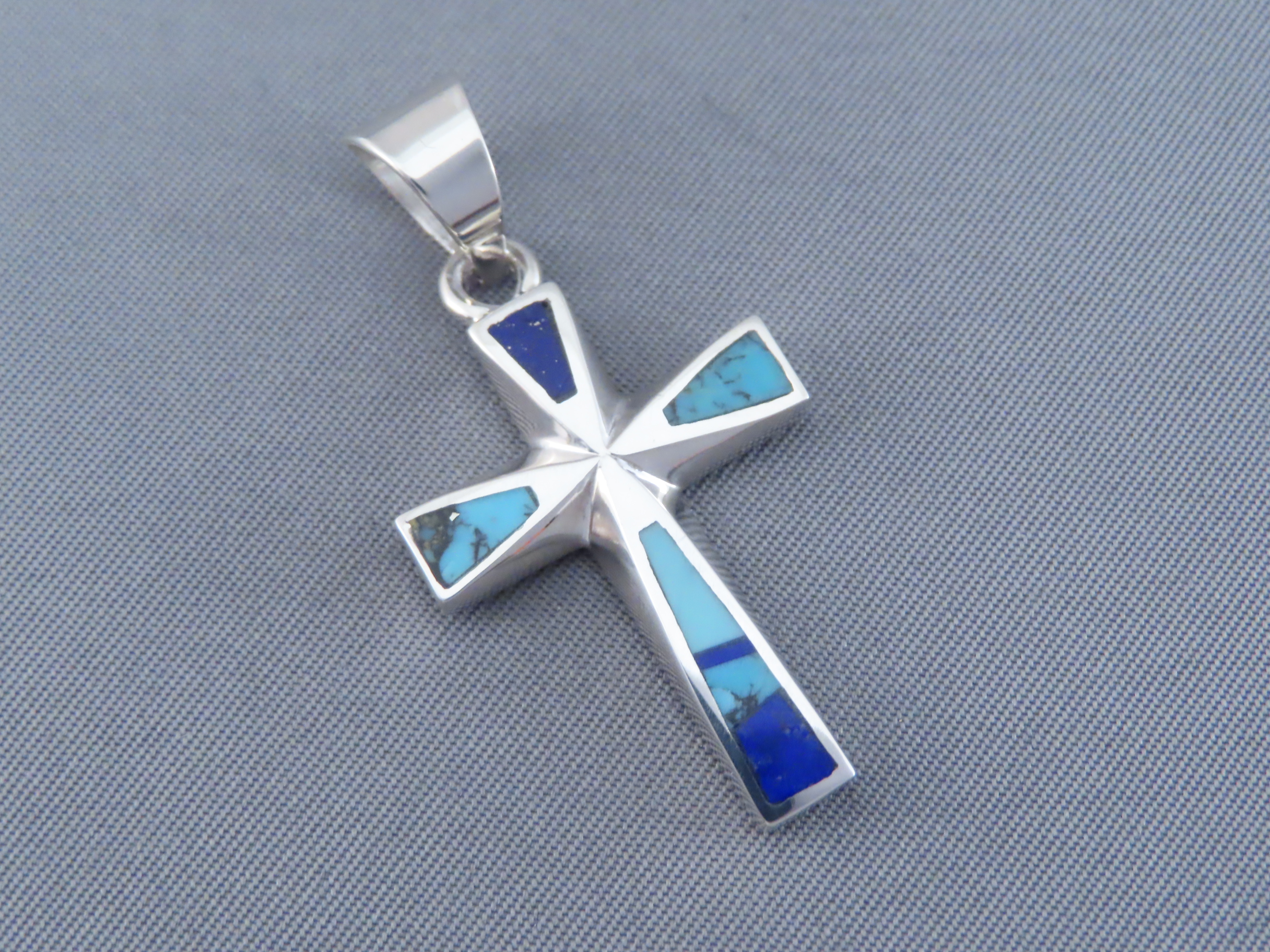 Turquoise and Lapis Inlay Cross Pendant
