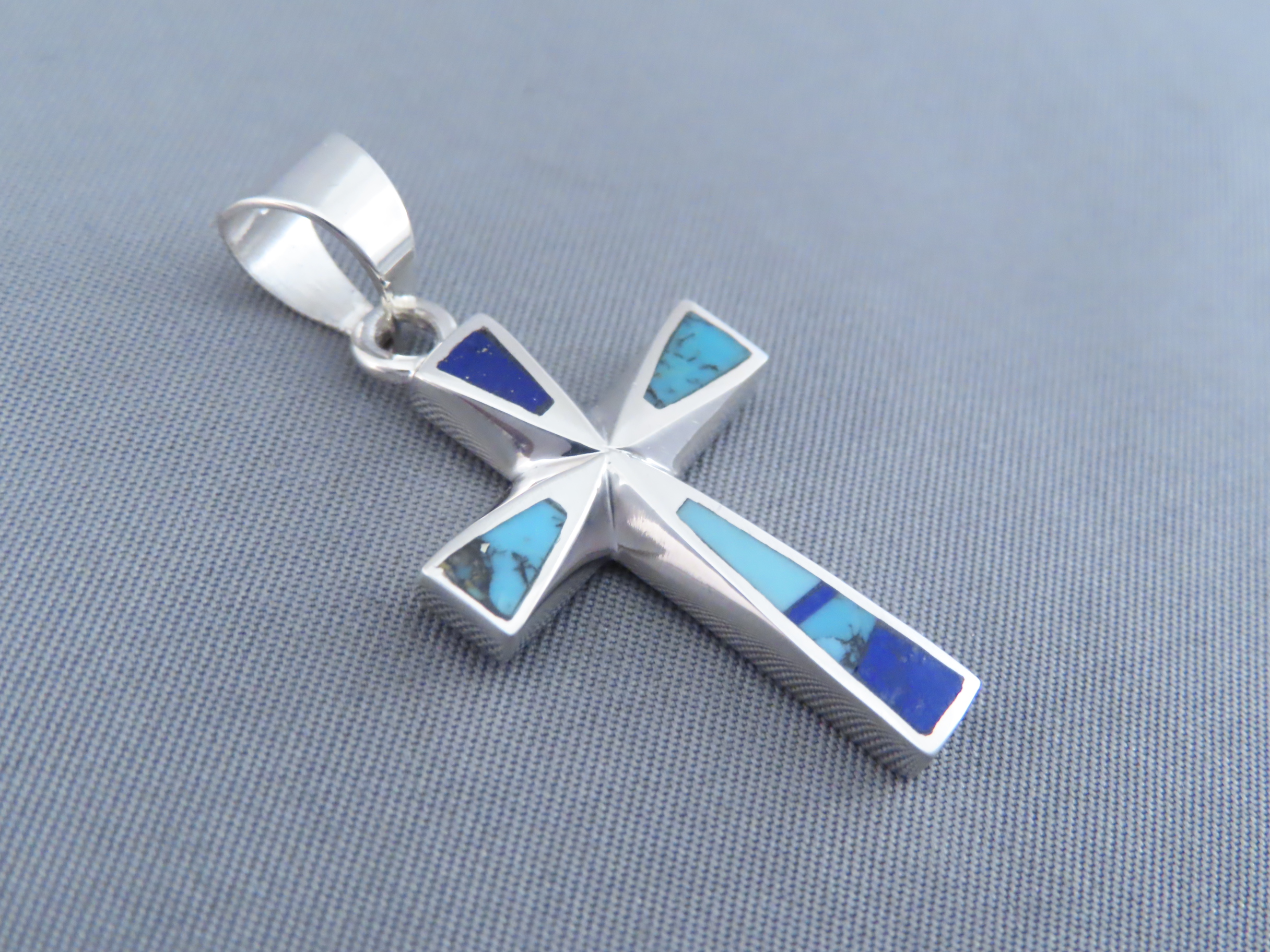 Turquoise and Lapis Inlay Cross Pendant
