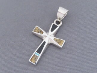 Multi-Stone Inlay Cross Pendant featuring Turquoise