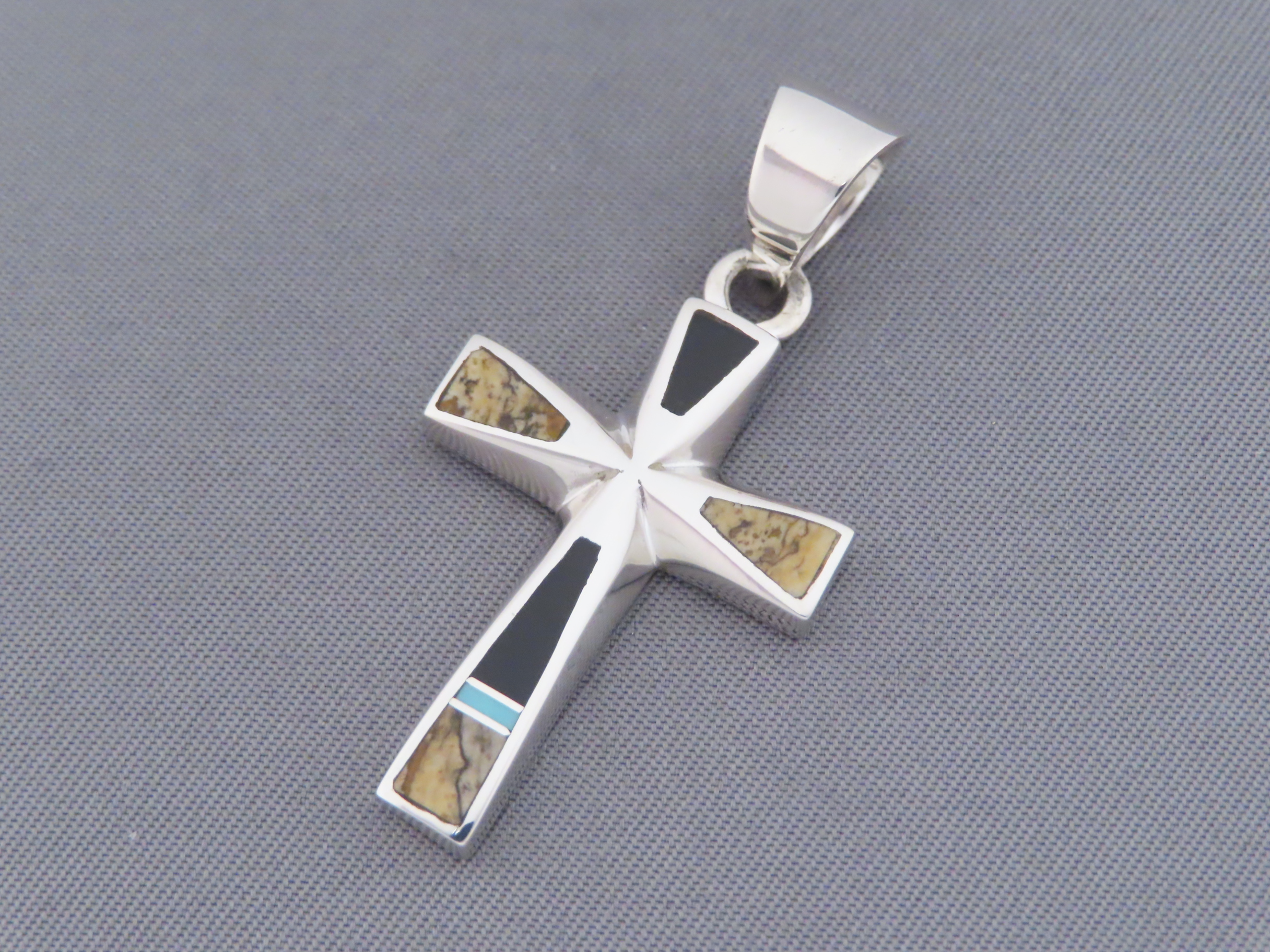 Multi-Stone Inlay Cross Pendant featuring Turquoise