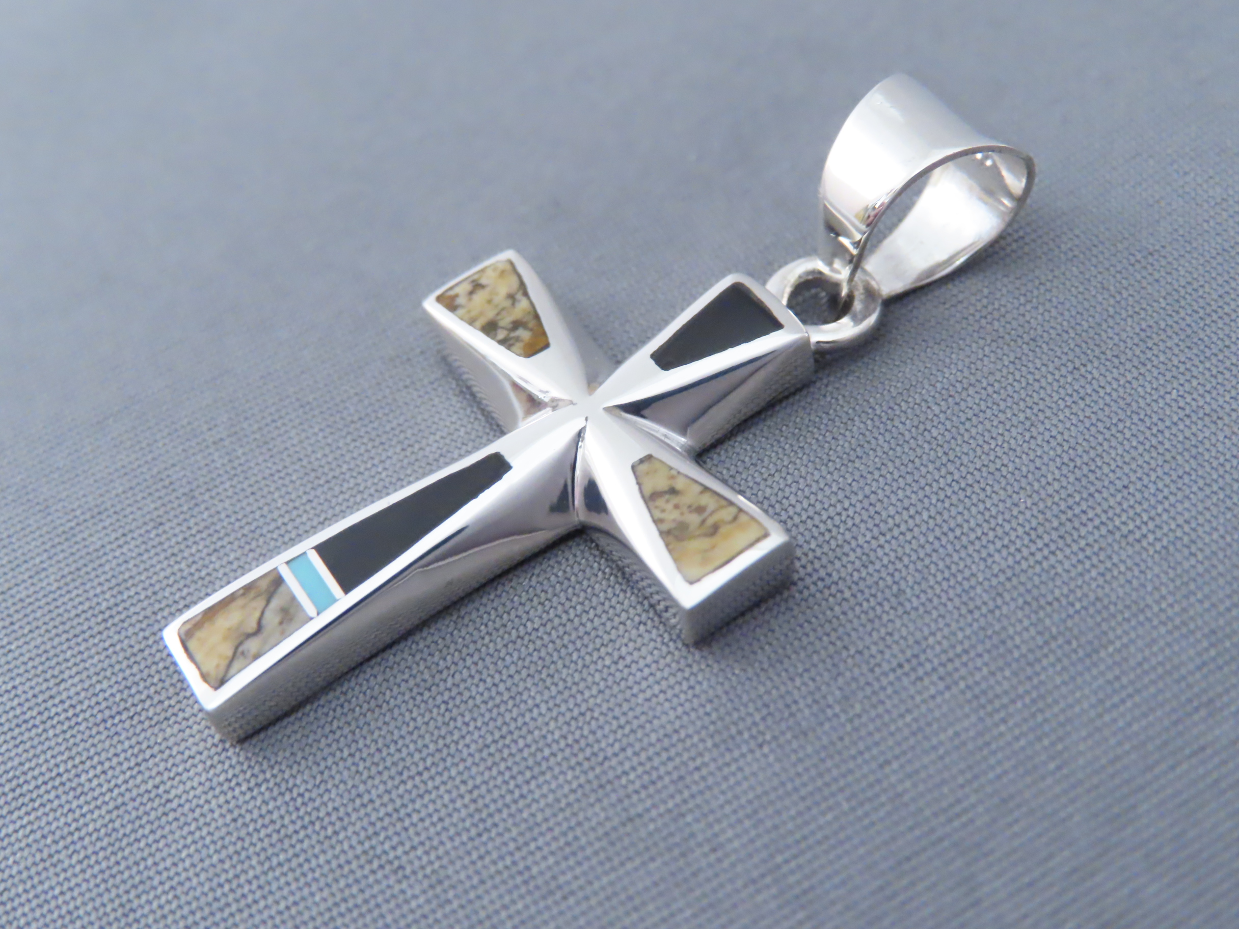 Multi-Stone Inlay Cross Pendant featuring Turquoise