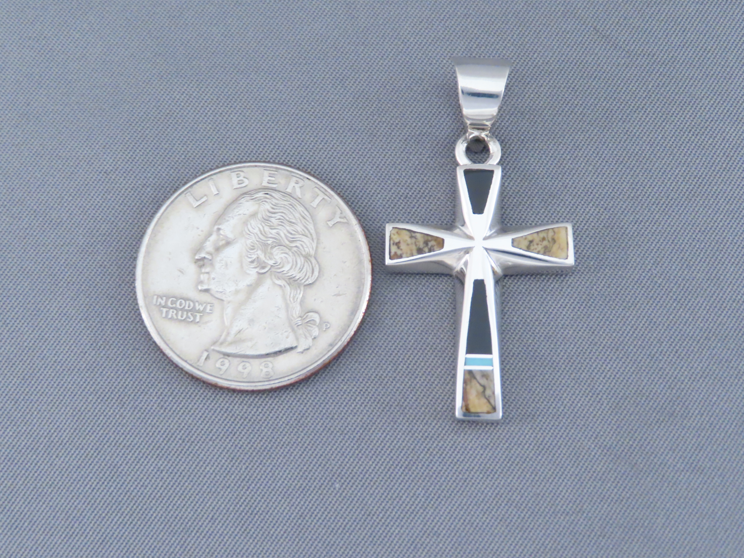 Multi-Stone Inlay Cross Pendant featuring Turquoise