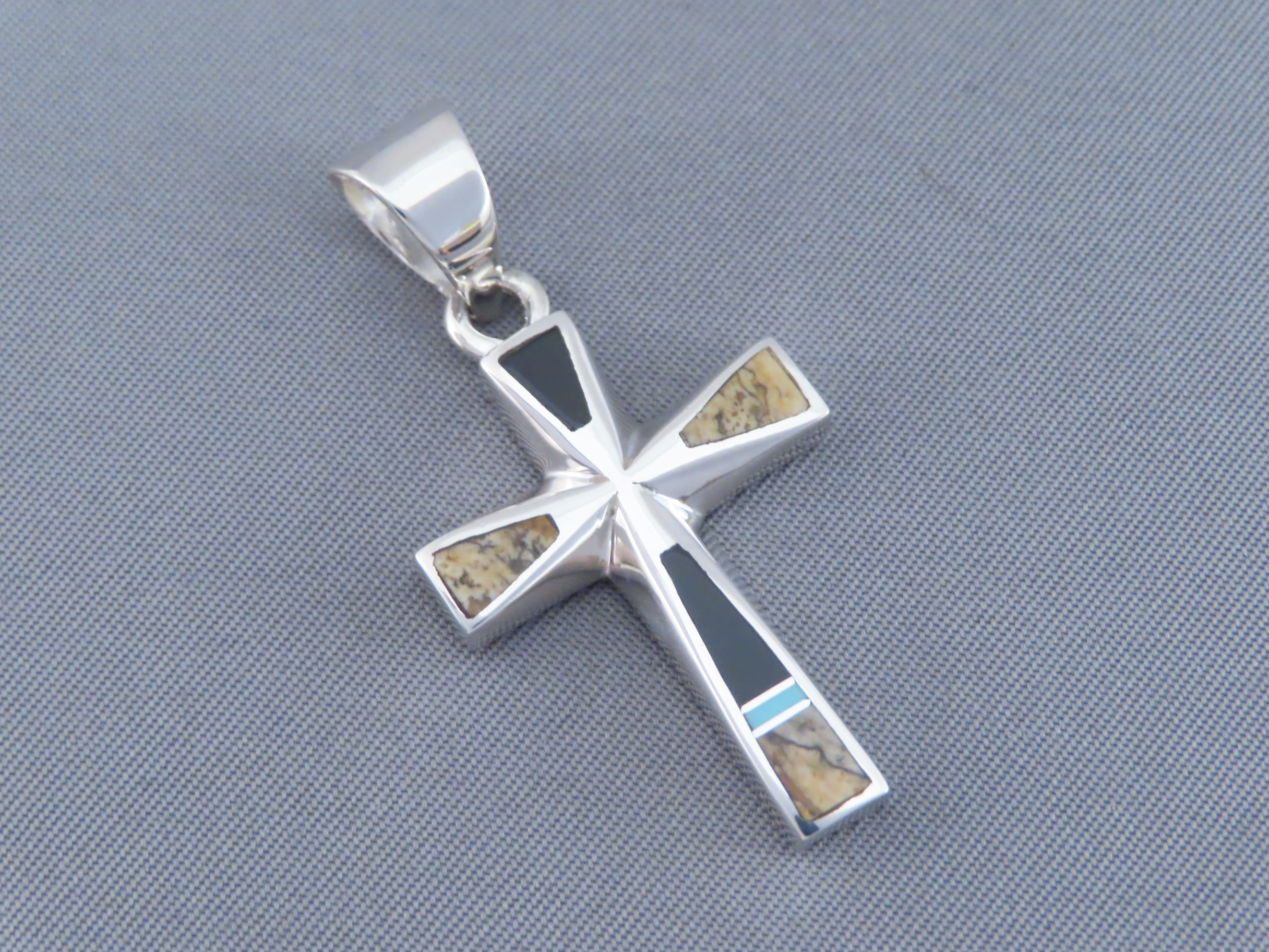 Multi-Stone Inlay Cross Pendant featuring Turquoise