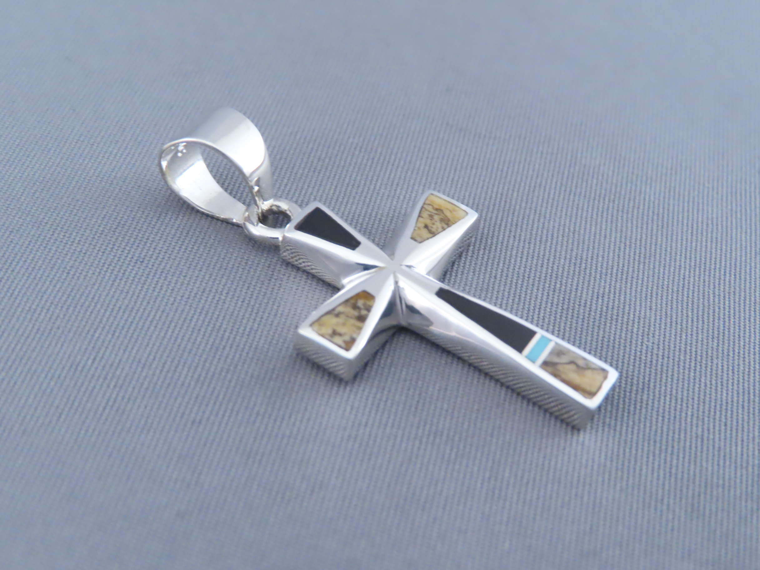 Multi-Stone Inlay Cross Pendant featuring Turquoise