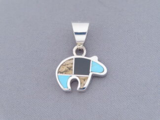 Multi-Stone with Turquoise Inlay Bear Pendant (small)
