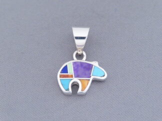 Inlaid Multi-Color Bear Pendant  (small)