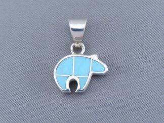 Turquoise Inlay Bear Pendant (small)