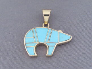 Gold Bear Pendant with Turquoise Inlay and Tetons