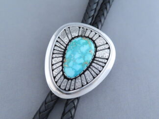Buy Native American Jewelry - Kingman Turquoise Bolo Tie by Navajo jeweler, Al Joe FOR SALE $1,475-