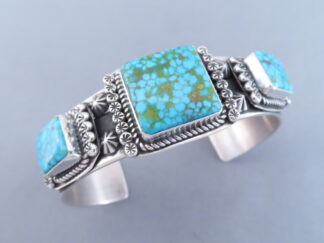 Buy Navajo Jewelry - Large 3-Stone Kingman Turquoise Cuff Bracelet by Native American jeweler, John Nelson $895- FOR SALE