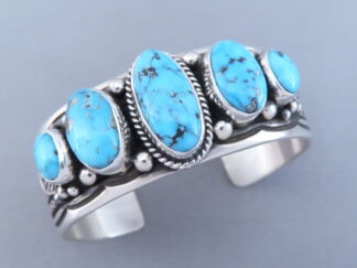 Native American Jewelry - 5-Stone Riviera Turquoise Cuff Bracelet by Navajo jeweler, Happy Piasso FOR SALE $775-