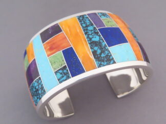 Inlaid Multi-Color Cuff Bracelet (Wide)