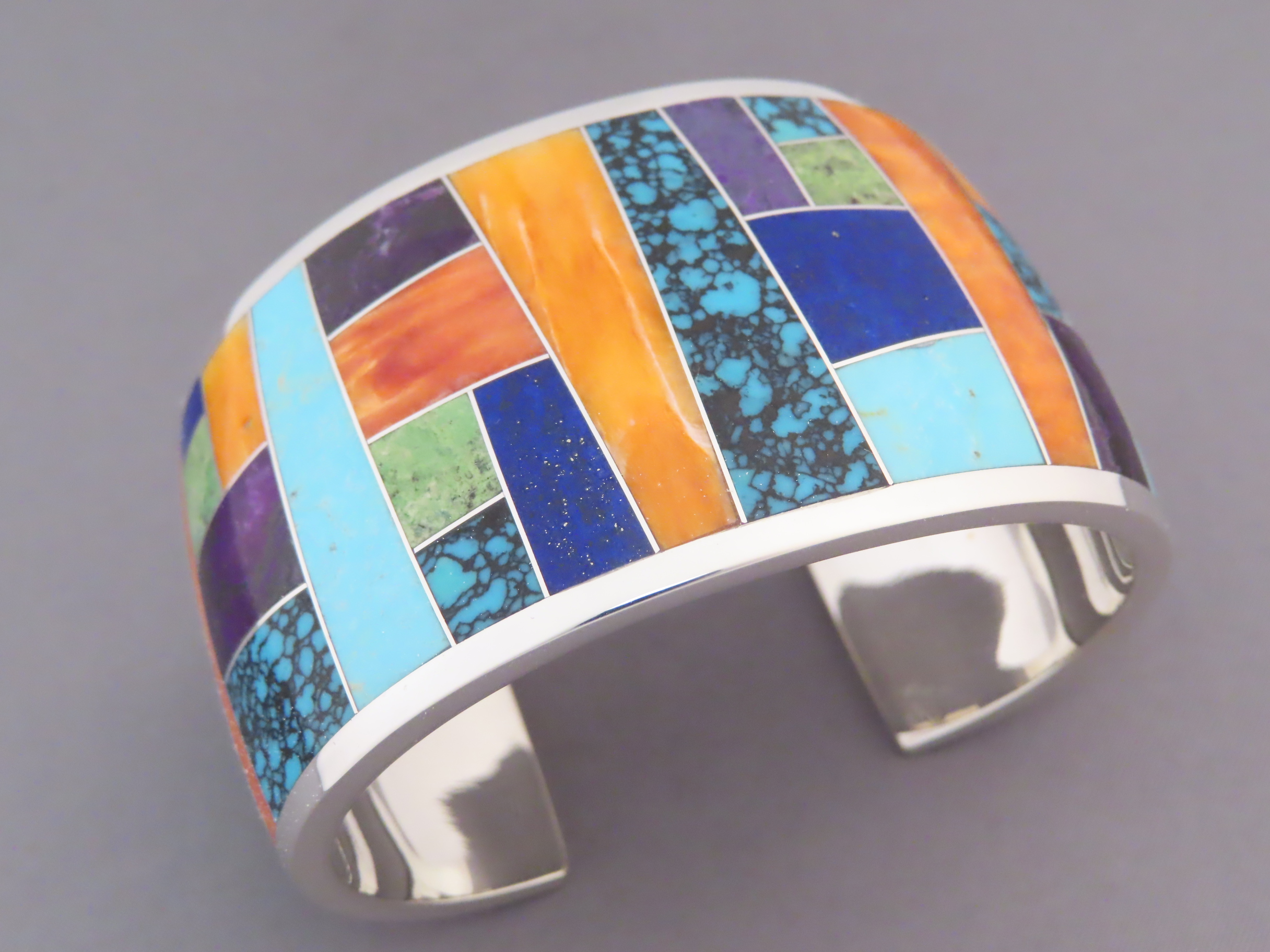 Inlaid Multi-Color Cuff Bracelet (Wide)