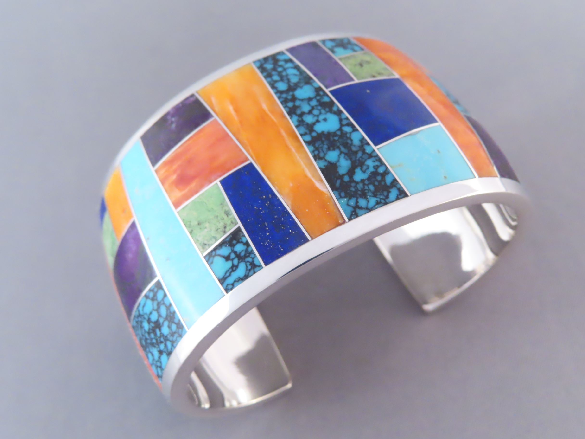 Inlaid Multi-Color Cuff Bracelet (Wide)