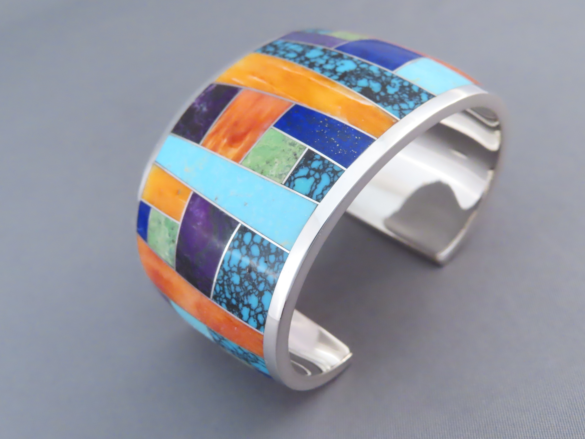 Inlaid Multi-Color Cuff Bracelet (Wide)