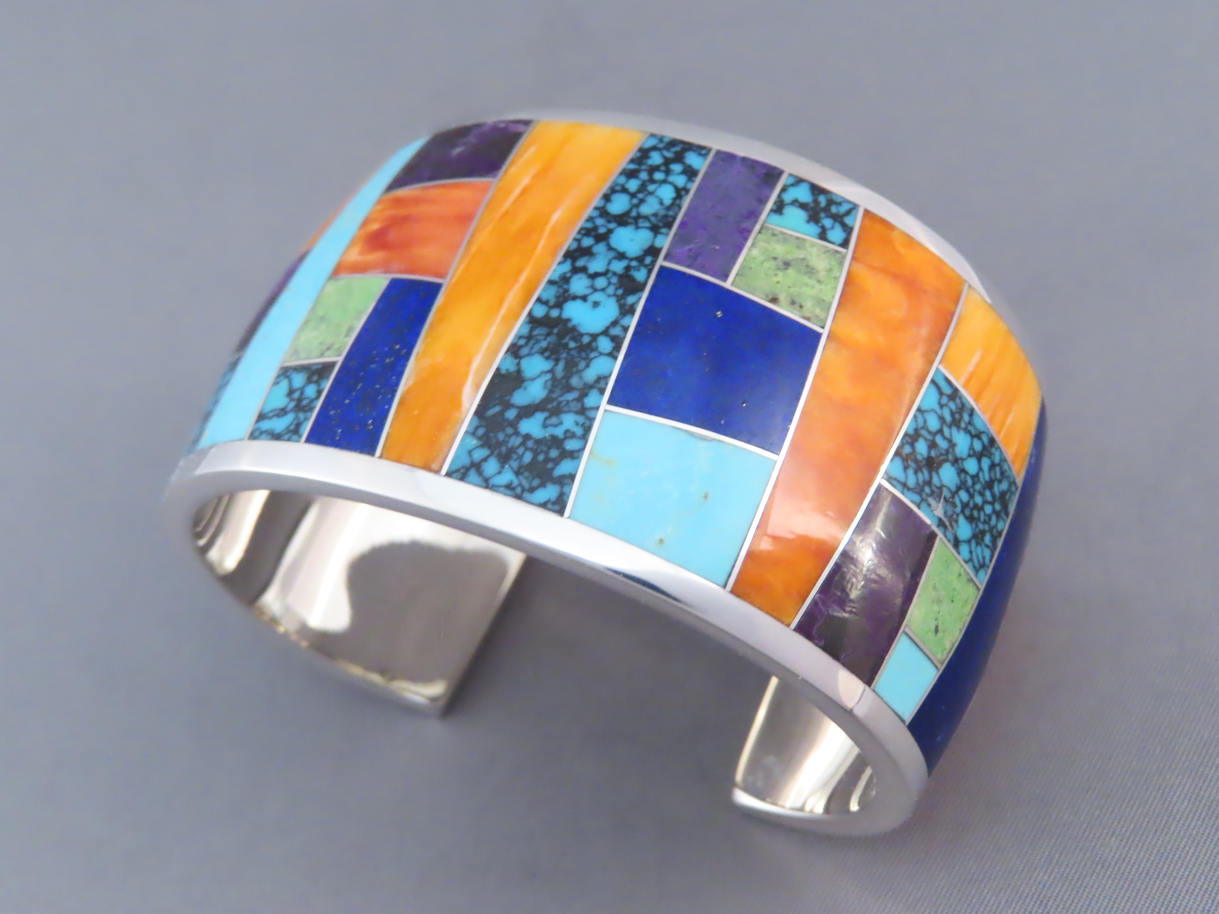 Inlaid Multi-Color Cuff Bracelet (Wide)