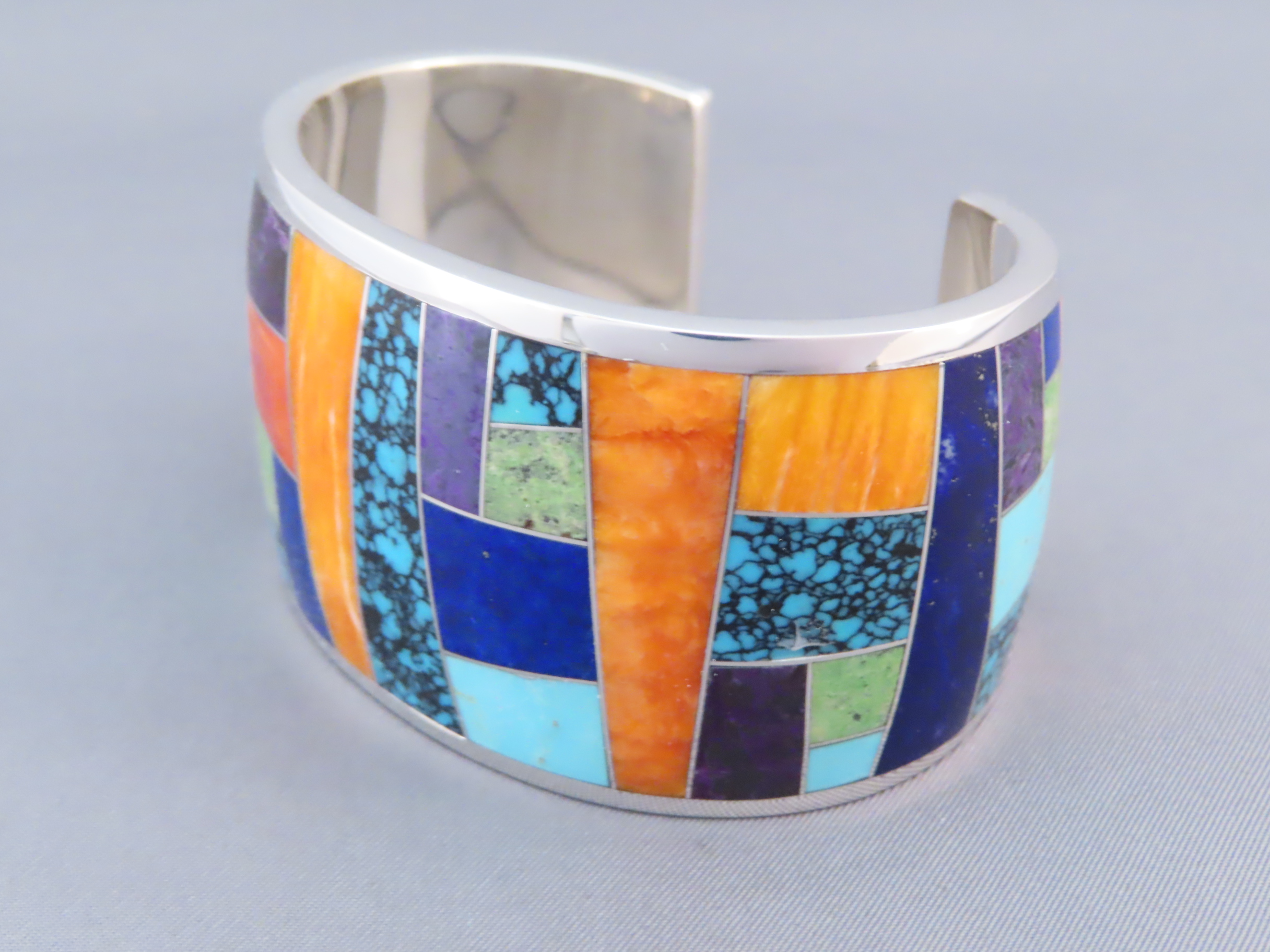 Inlaid Multi-Color Cuff Bracelet (Wide)