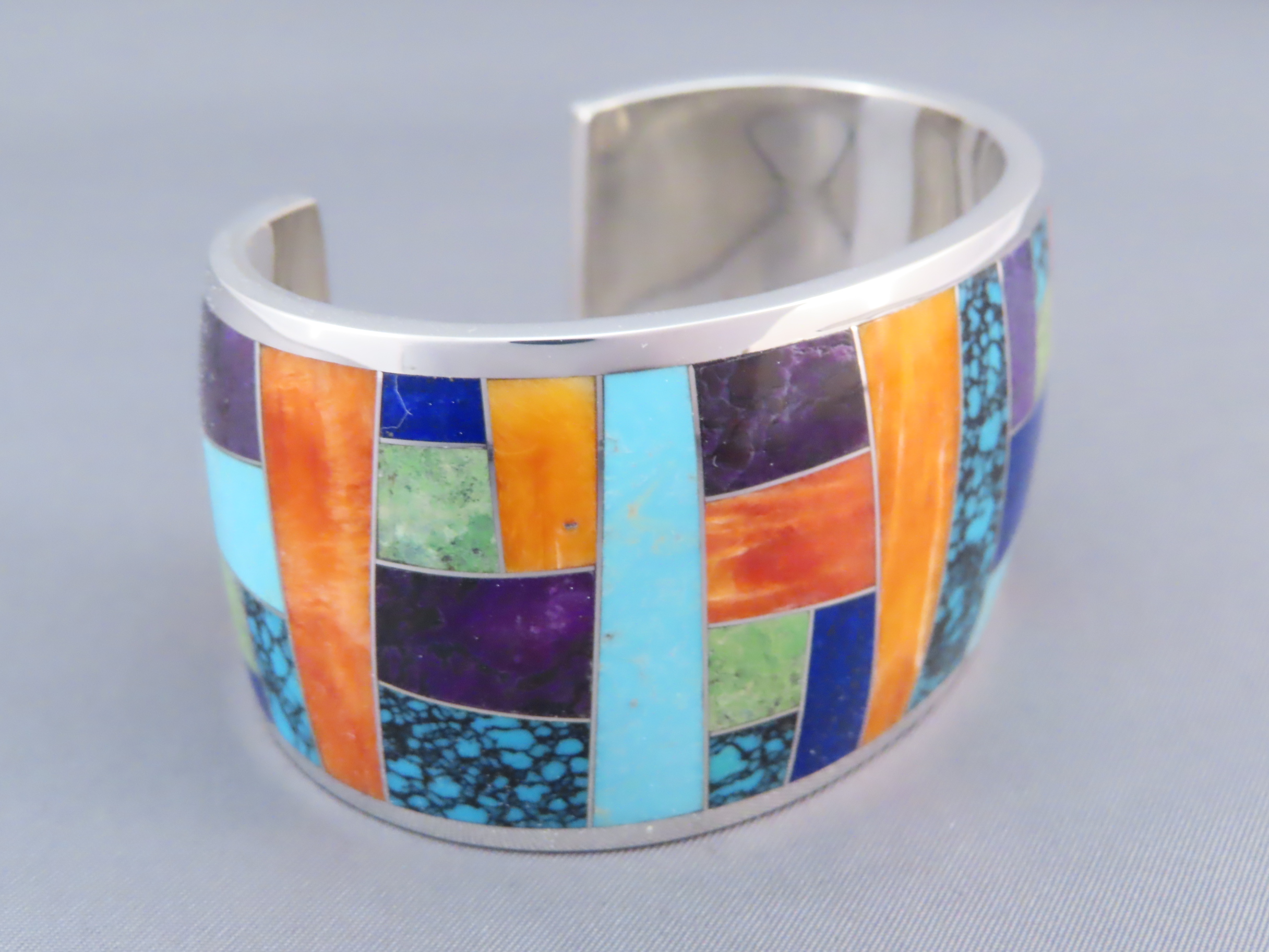Inlaid Multi-Color Cuff Bracelet (Wide)
