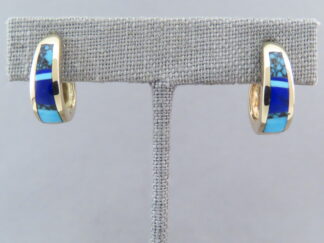 Gold Lapis & Turquoise Inlay Earrings ‘Huggies’