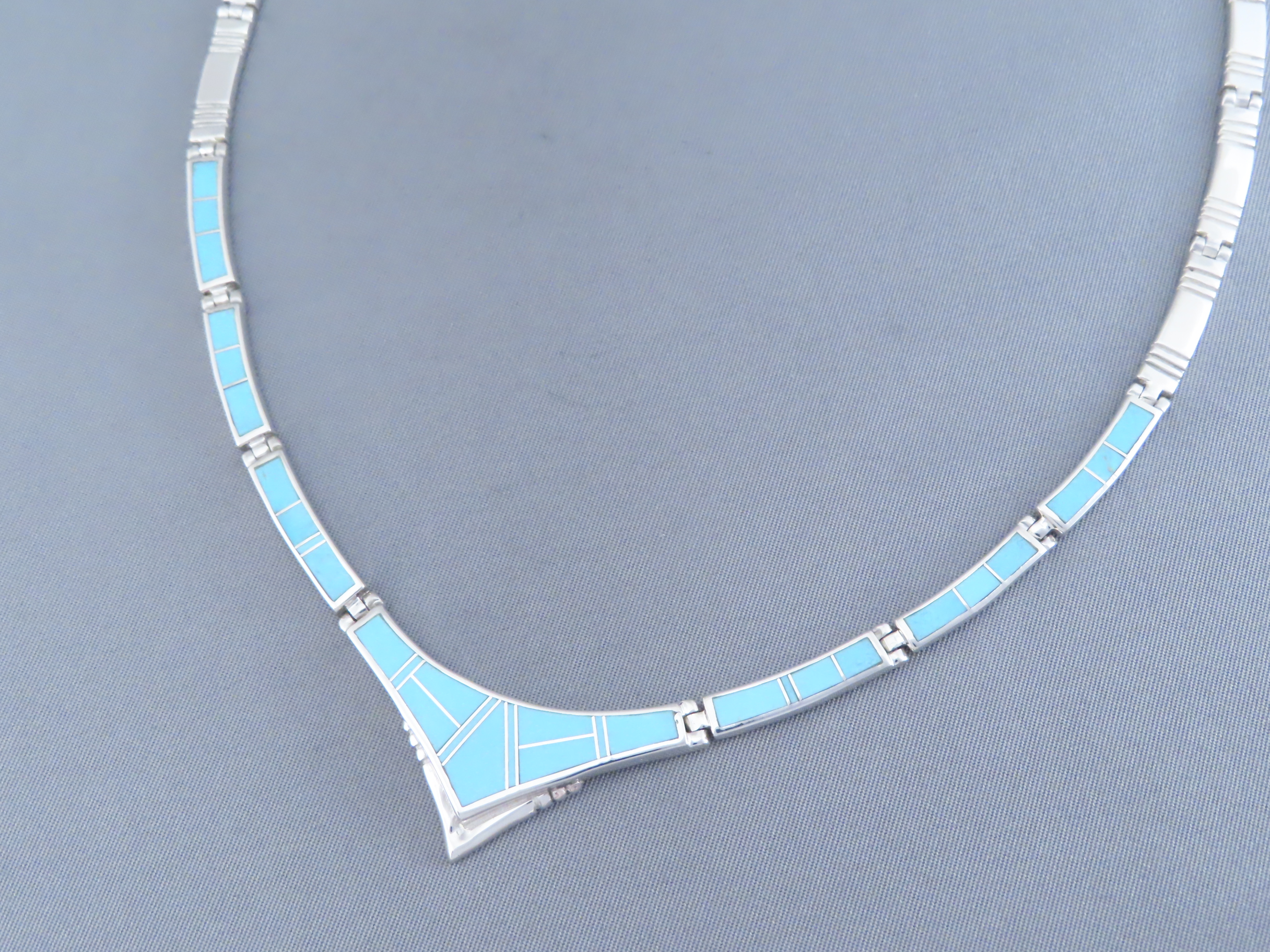 Sterling Silver & Turquoise Inlay Necklace