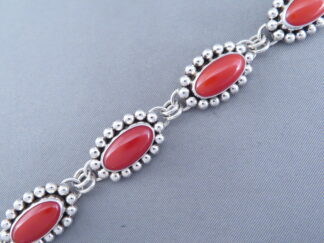 Shop Native American Jewelry - Link Bracelet with Coral by Navajo jeweler, Artie Yellowhorse $995- FOR SALE