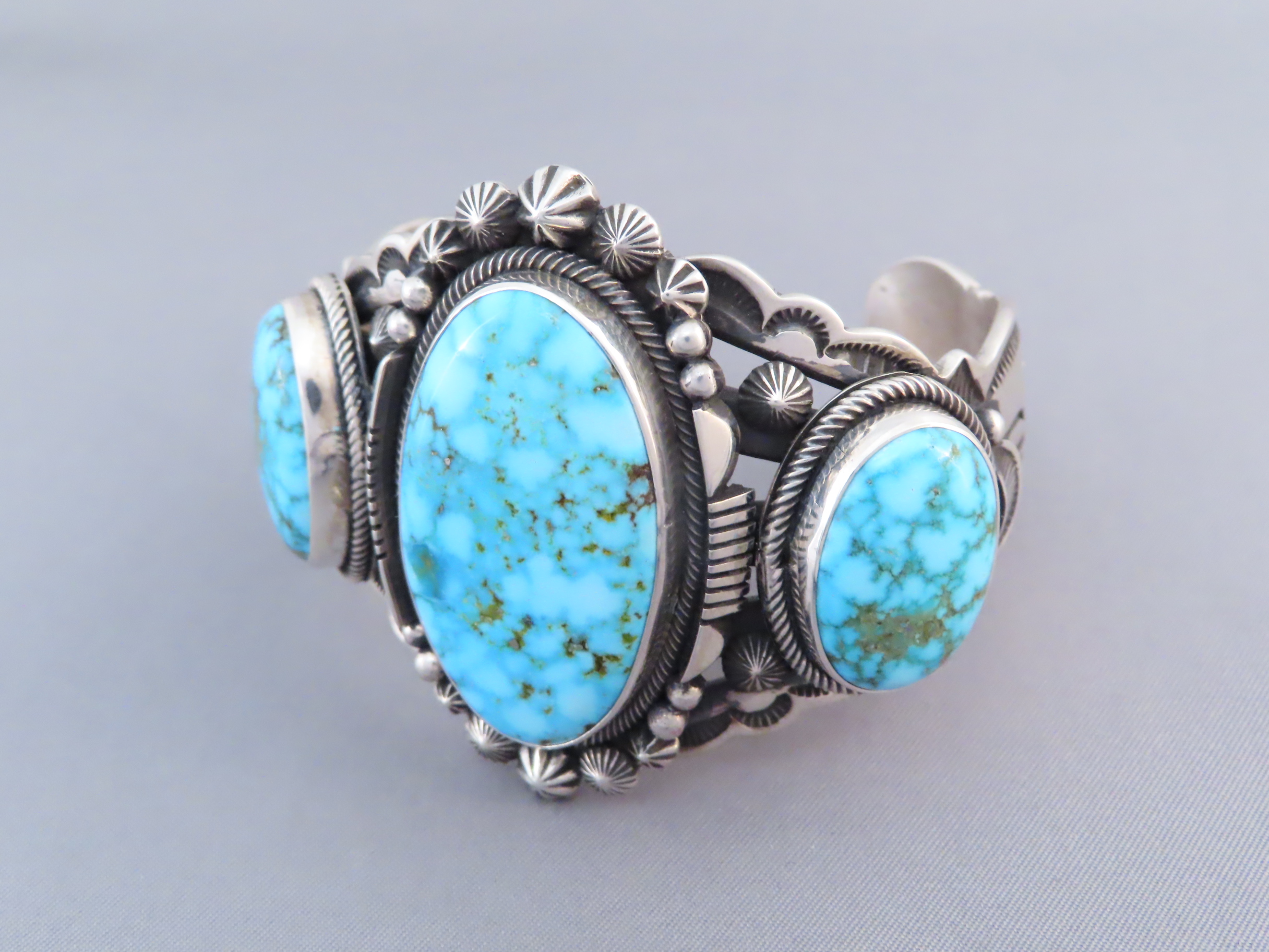 Sterling Cuff Bracelet with Turquoise by Aaron Toadlena