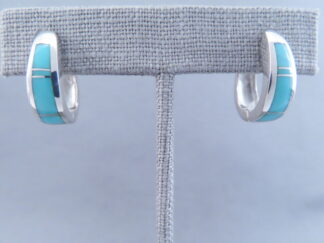 Smaller Huggies Earrings with Turquoise Inlay by Native American Navajo Indian jeweler, Tim Charlie $265- FOR SALE