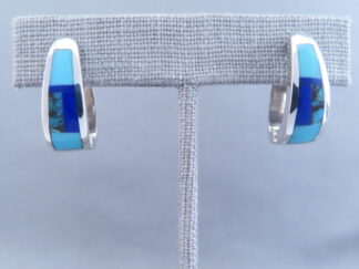 Turquoise & Lapis Inlay Earrings (Larger Huggies)
