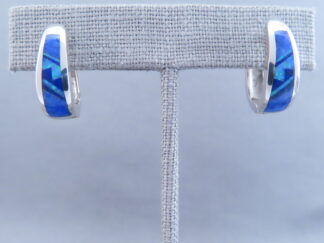 Buy Native American Jewelry - Lapis & Opal Inlay Earrrings (smaller huggies) by Navajo Indian jeweler, Charles Willie $380- FOR SALE