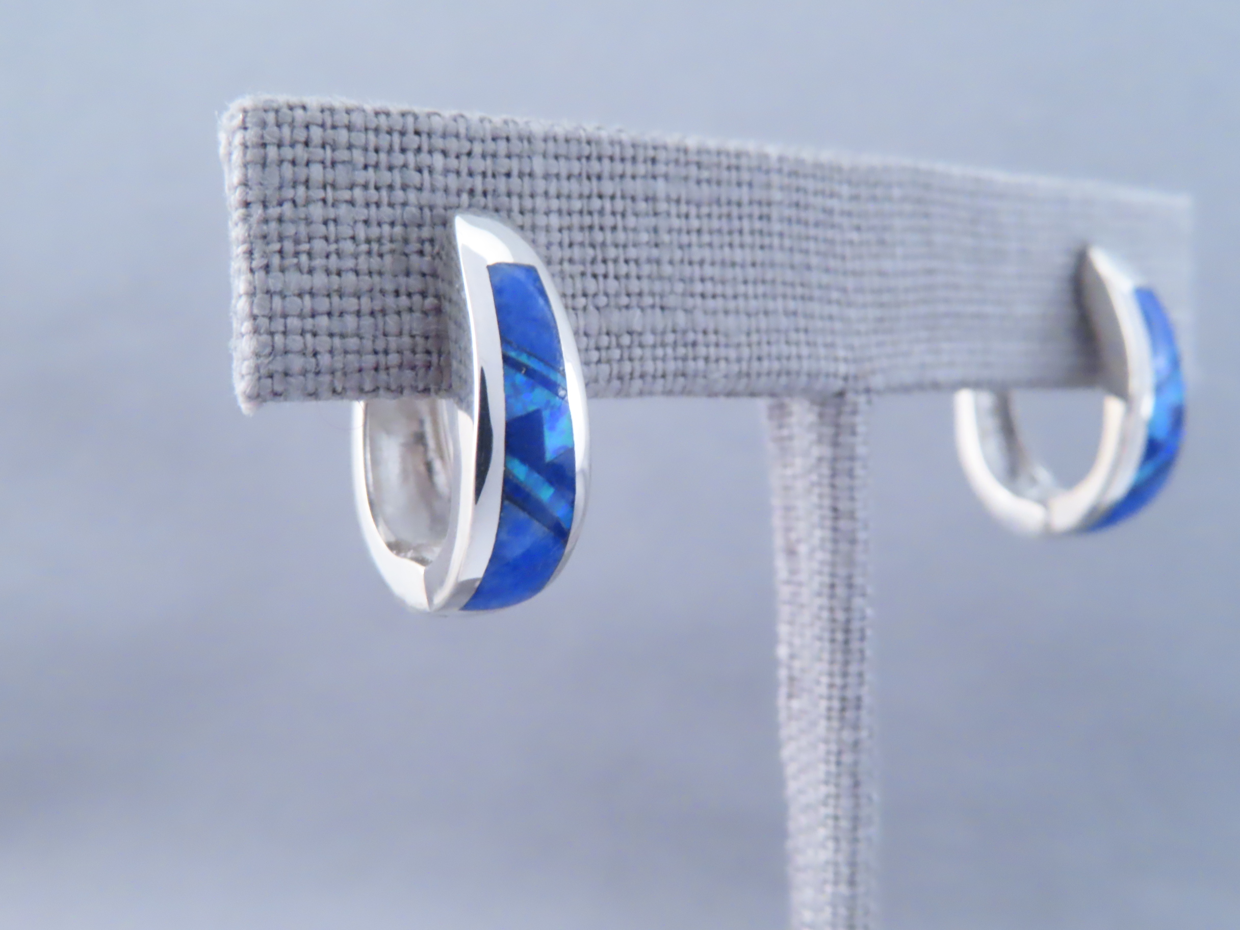 Lapis & Opal Inlay Earrings (Smaller ‘Huggies’)