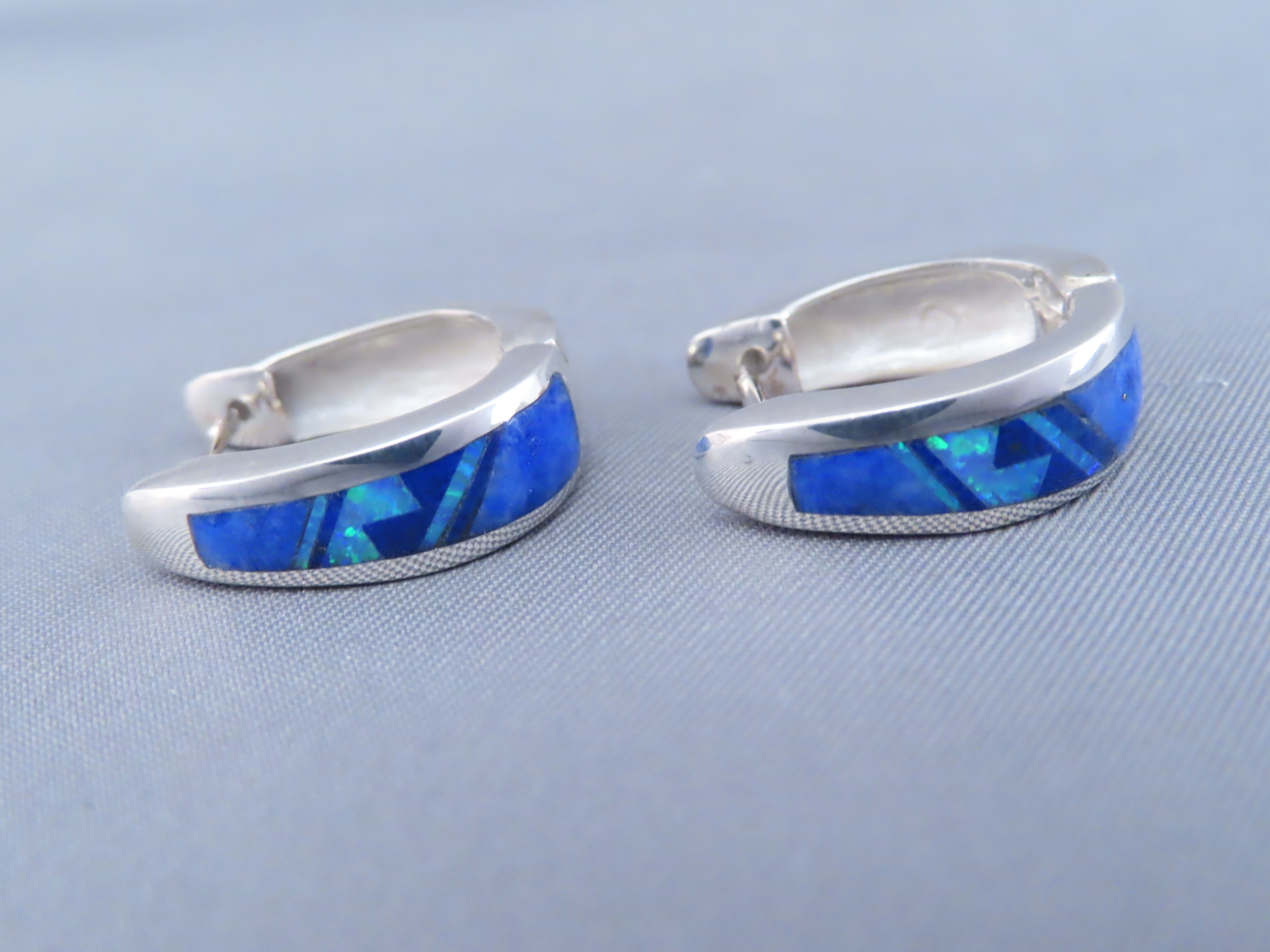 Lapis & Opal Inlay Earrings (Smaller ‘Huggies’)