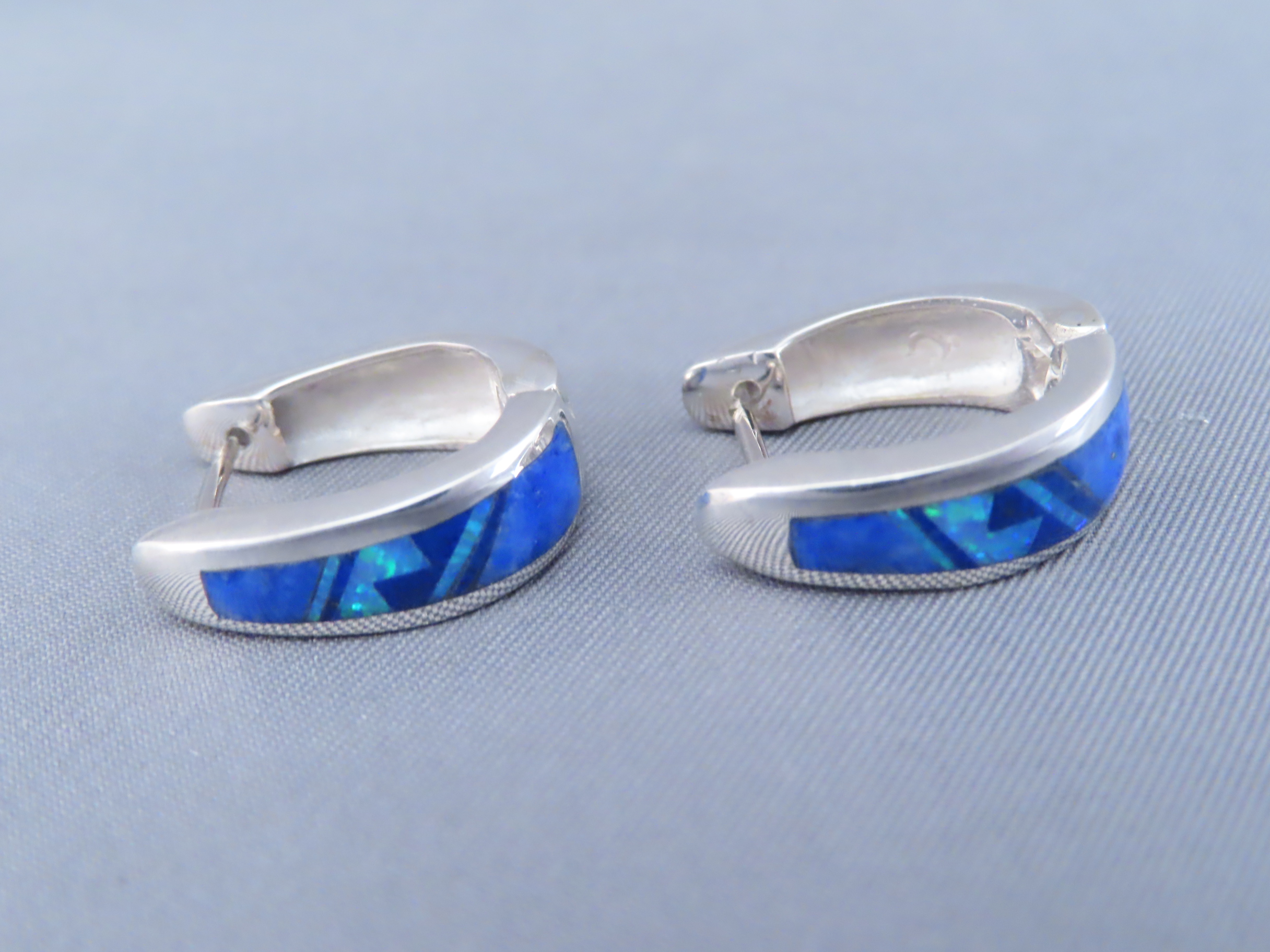 Lapis & Opal Inlay Earrings (Smaller ‘Huggies’)