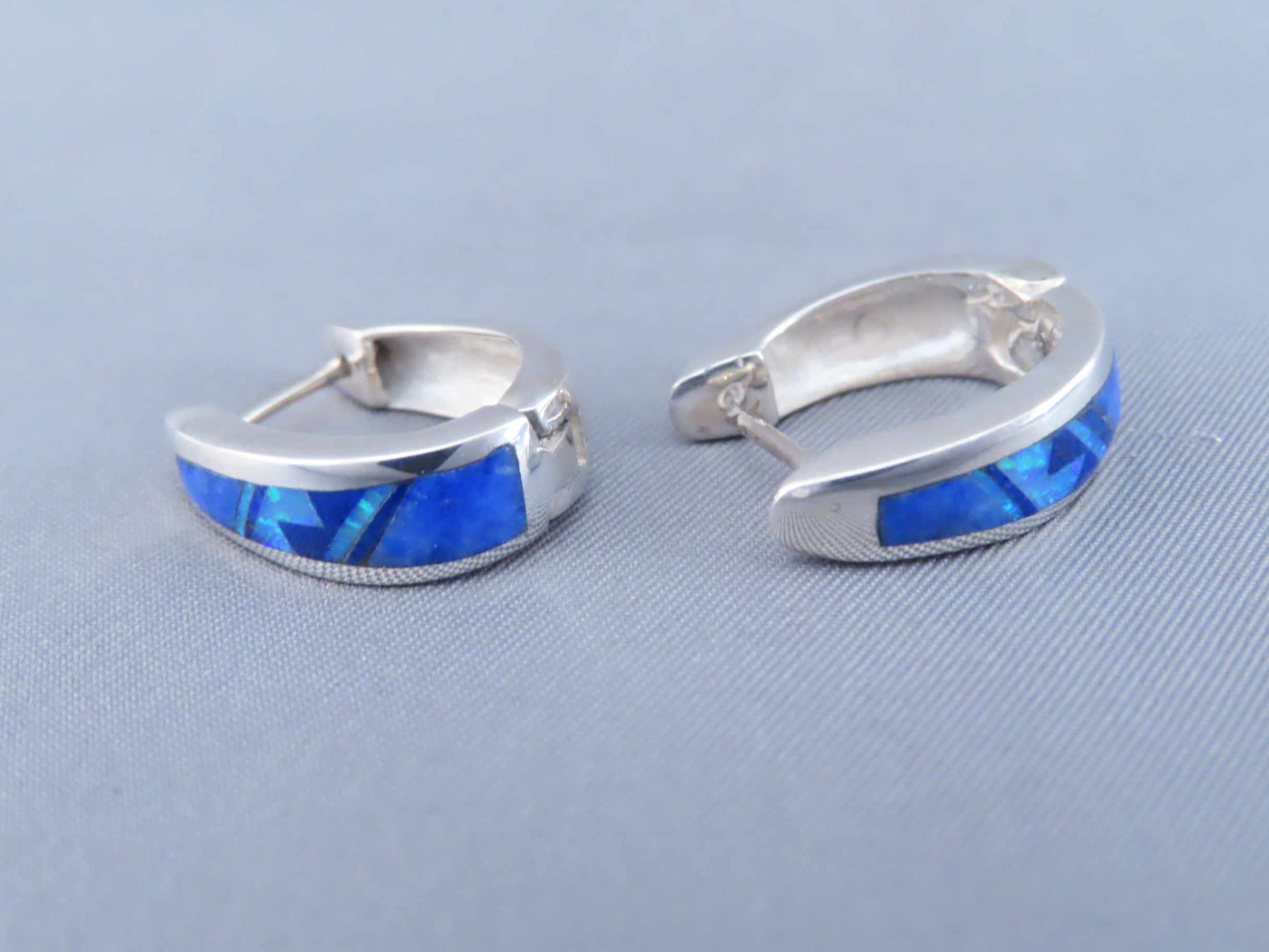 Lapis & Opal Inlay Earrings (Smaller ‘Huggies’)