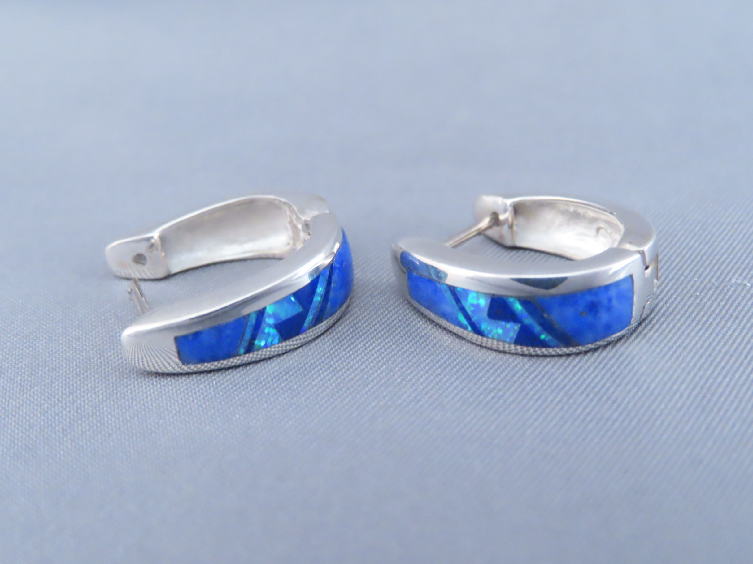 Lapis & Opal Inlay Earrings (Smaller ‘Huggies’)