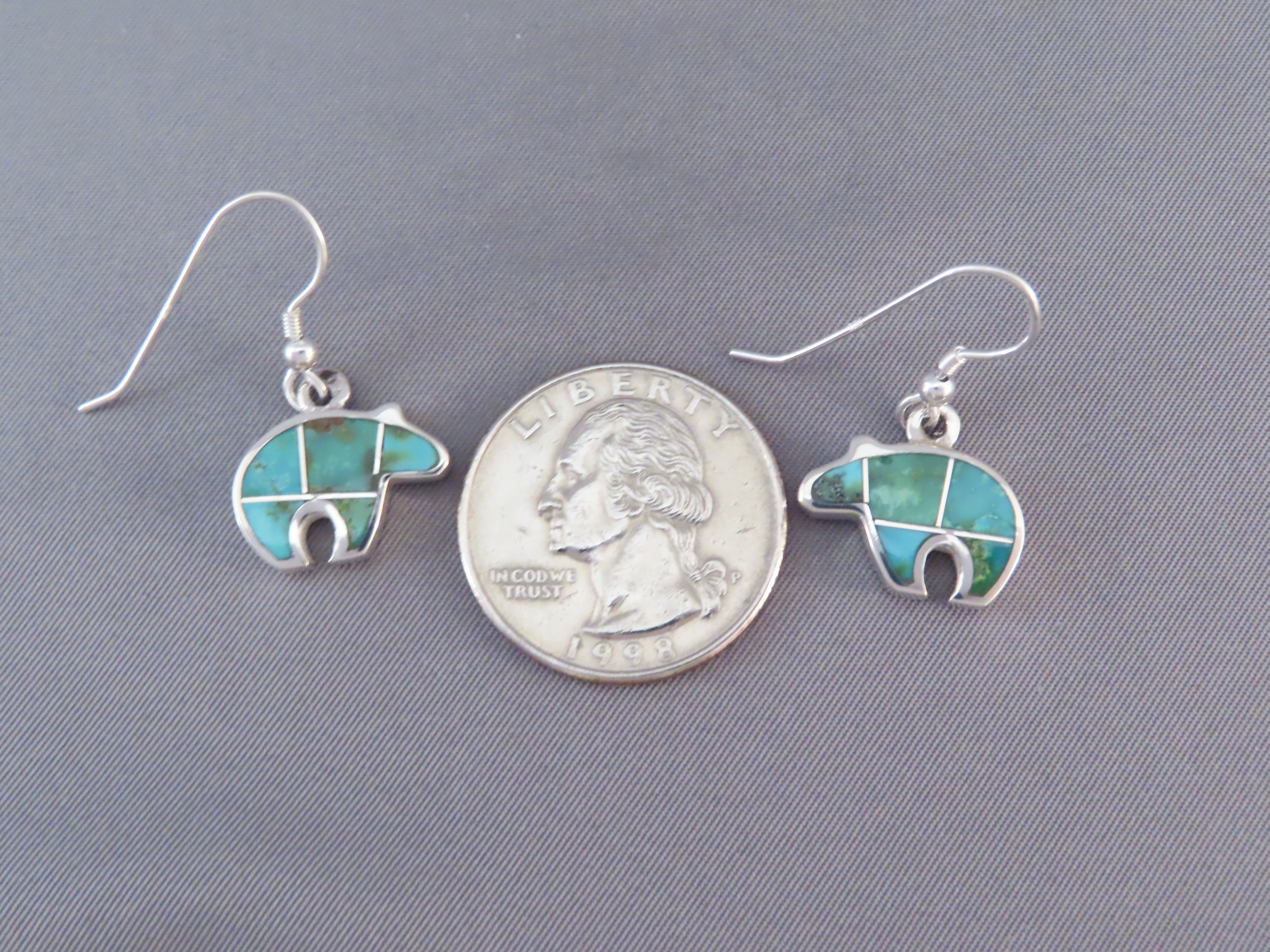 Sonoran Gold Turquoise Inlay BEAR Earrings
