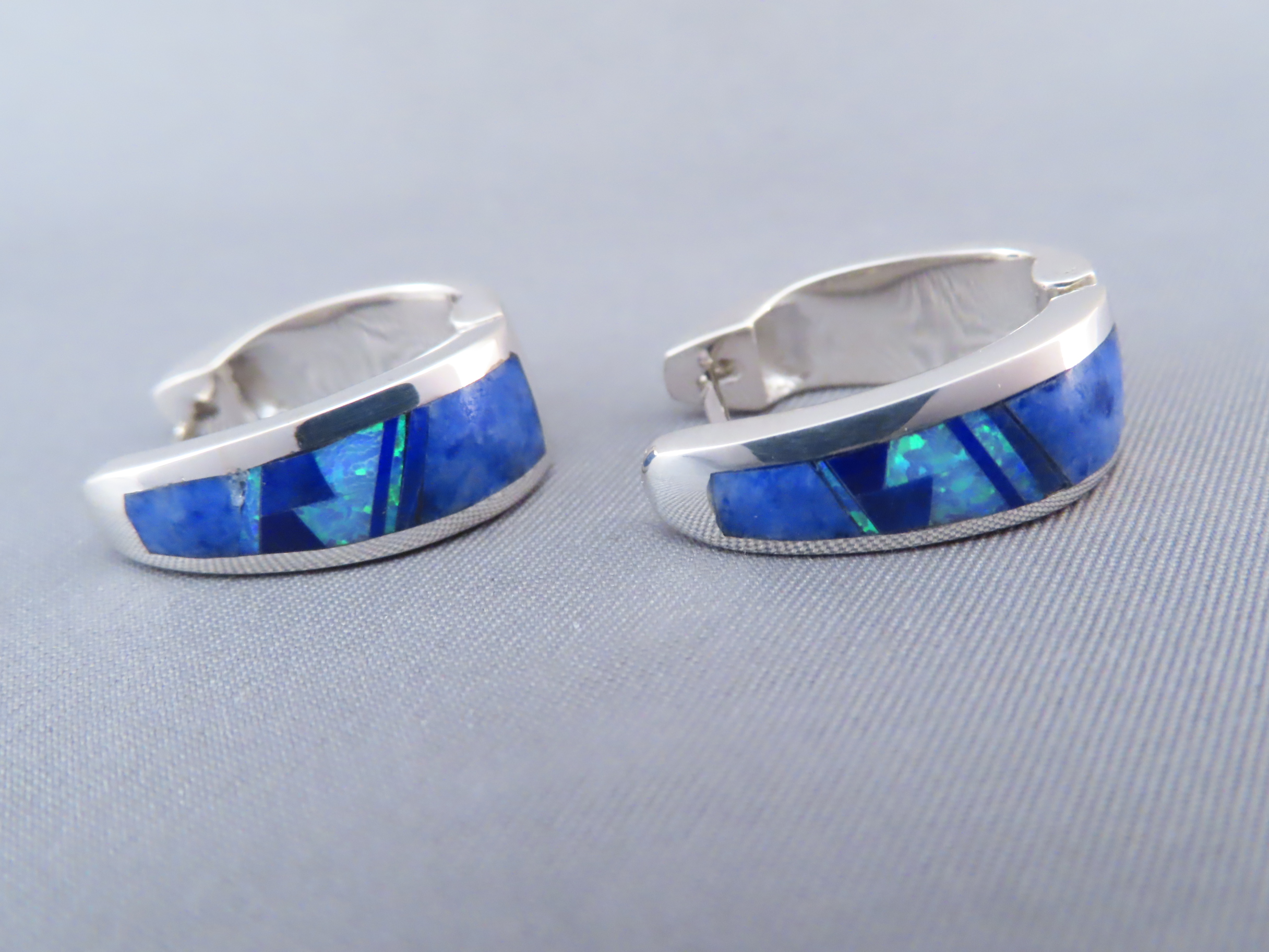 Lapis & Opal Inlay Earrings (‘Huggies’)