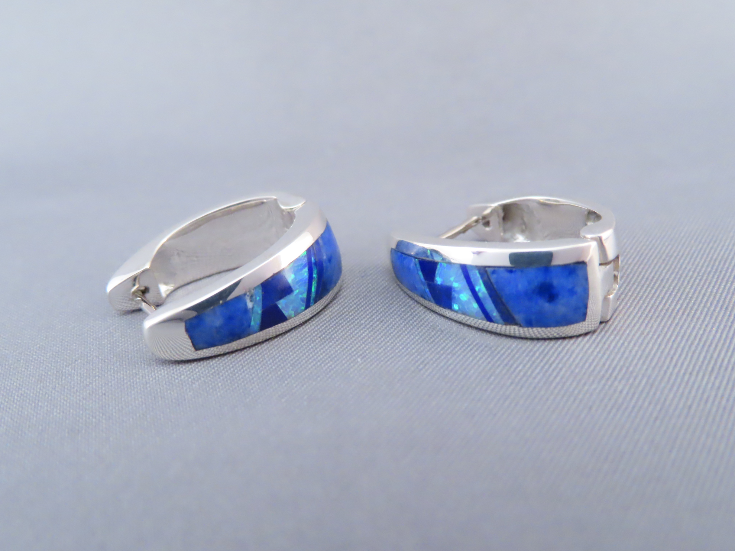 Lapis & Opal Inlay Earrings (‘Huggies’)