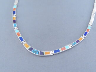 Inlaid Multi-Color Necklace in Sterling Silver