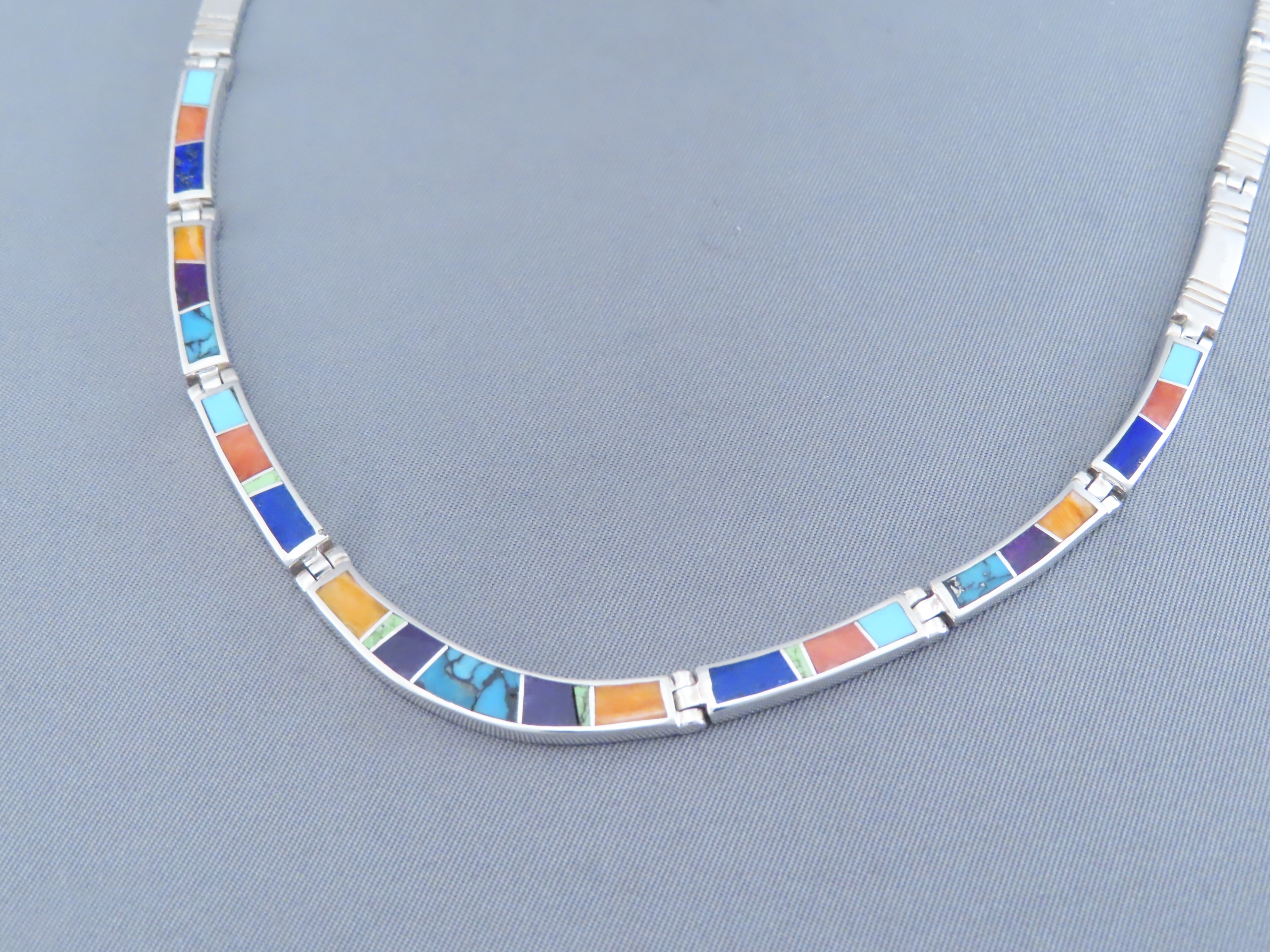 Inlaid Multi-Color Necklace in Sterling Silver