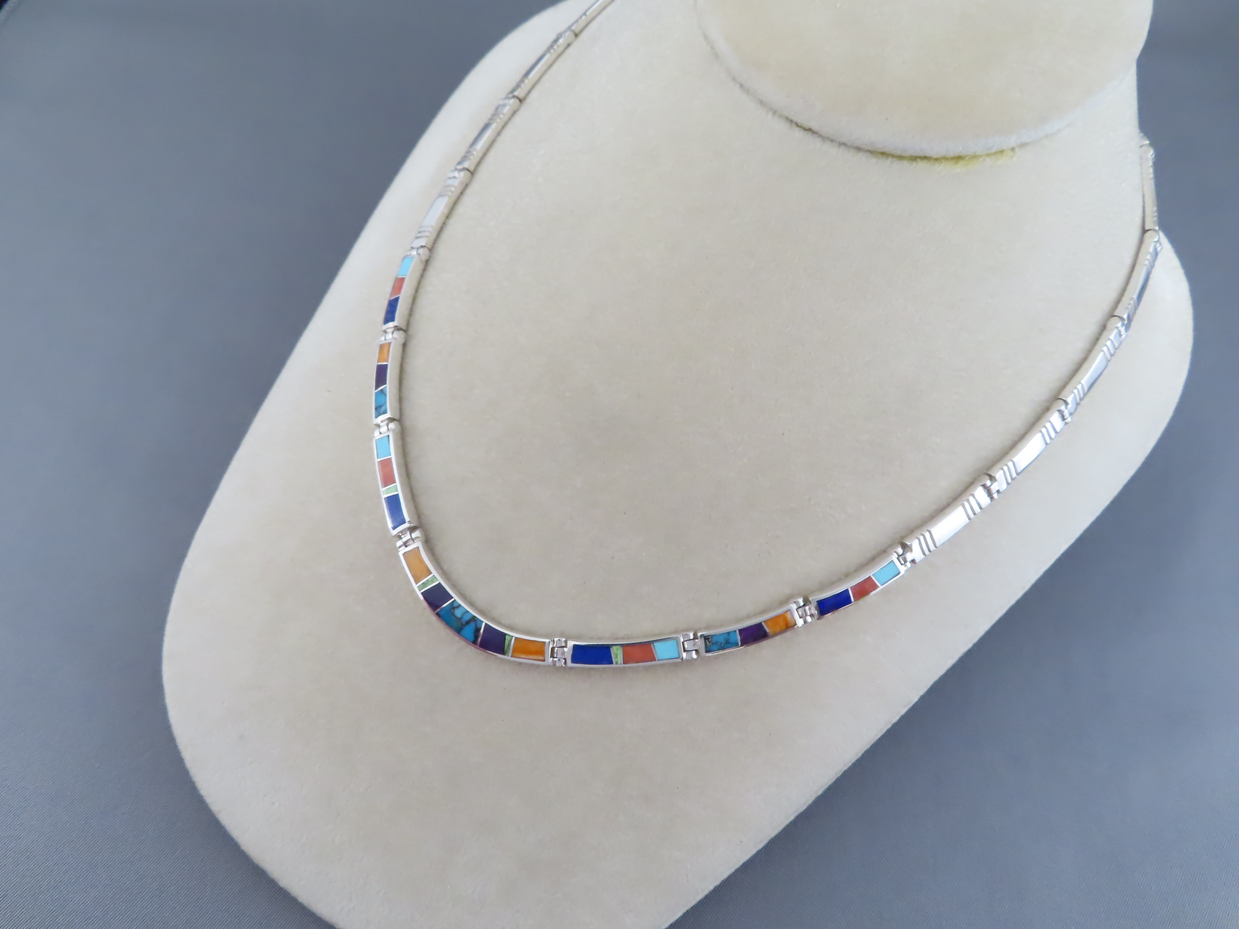 Inlaid Multi-Color Necklace in Sterling Silver