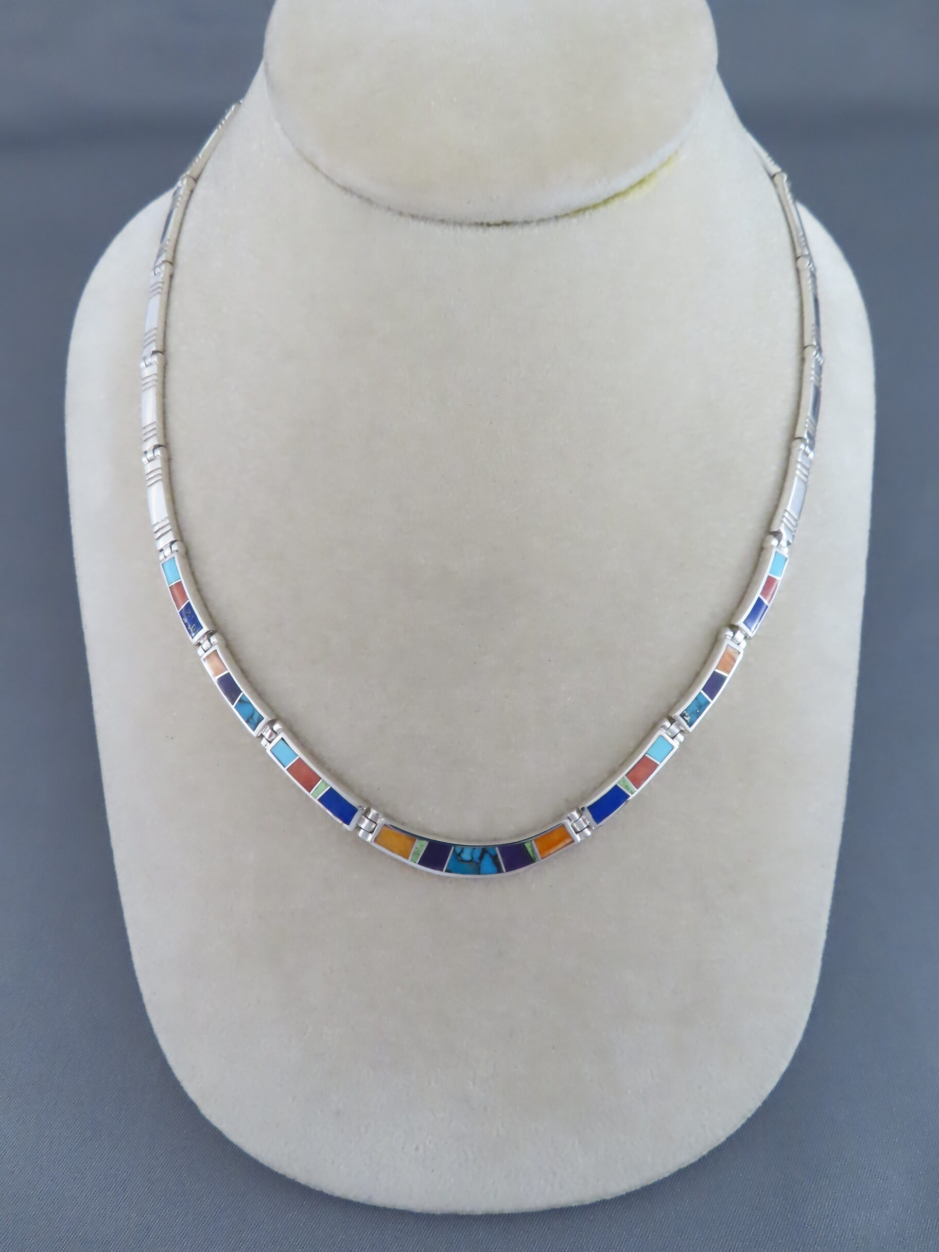 Inlaid Multi-Color Necklace in Sterling Silver
