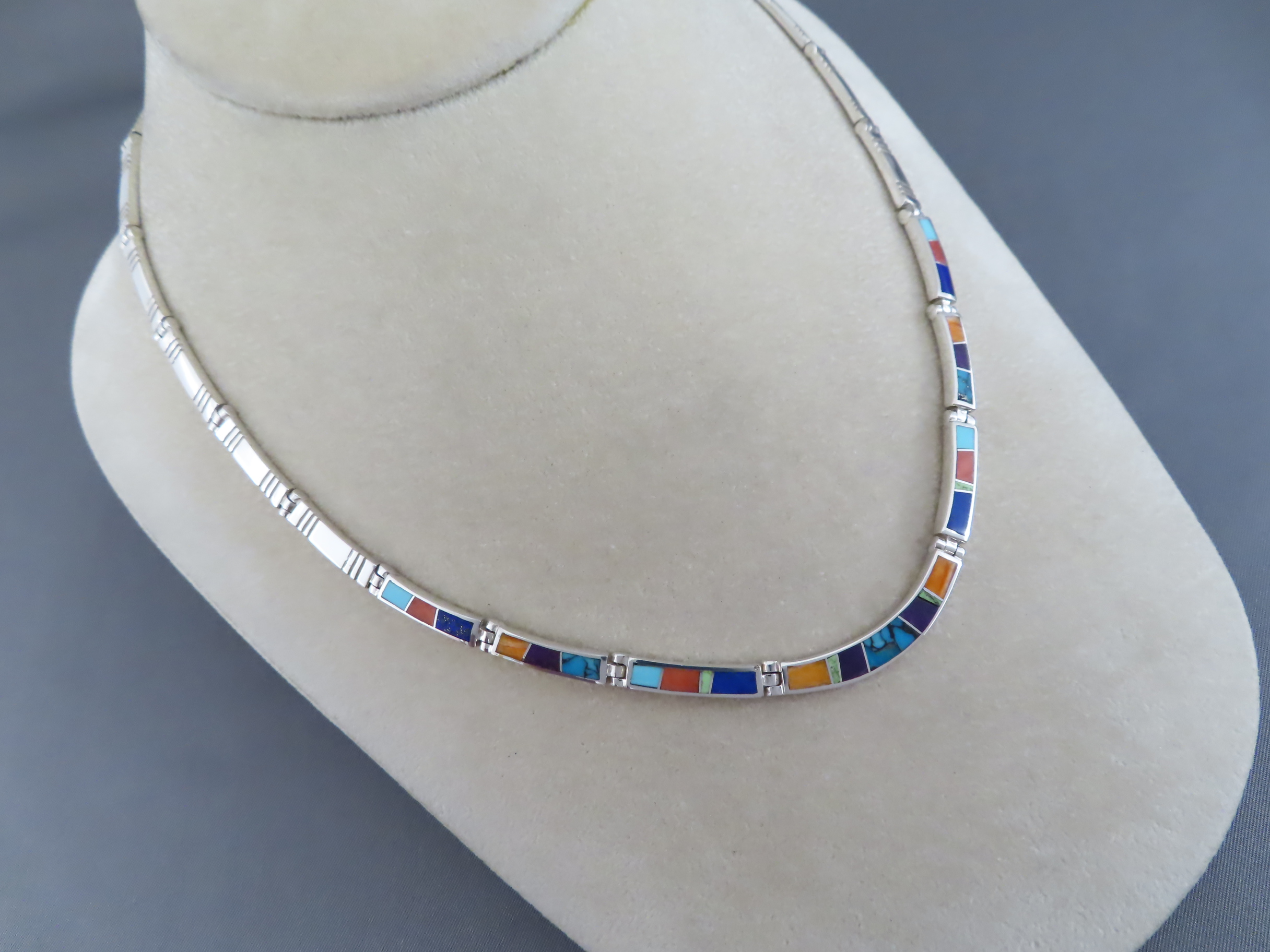 Inlaid Multi-Color Necklace in Sterling Silver
