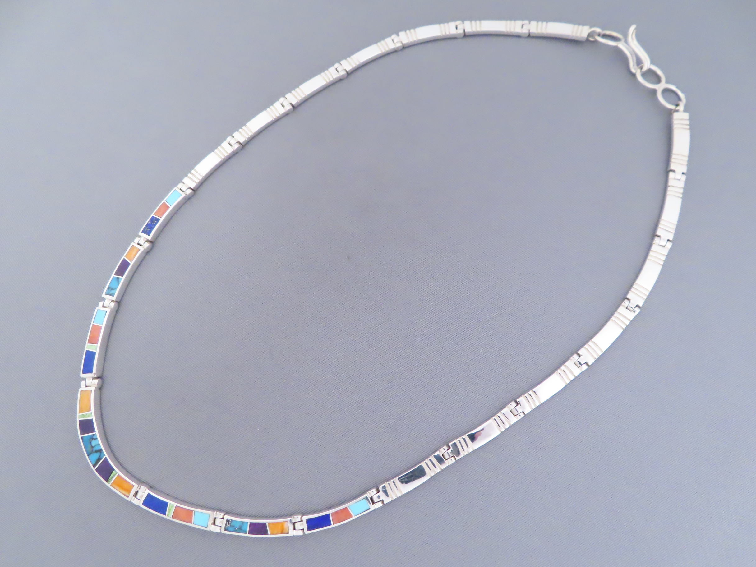 Inlaid Multi-Color Necklace in Sterling Silver