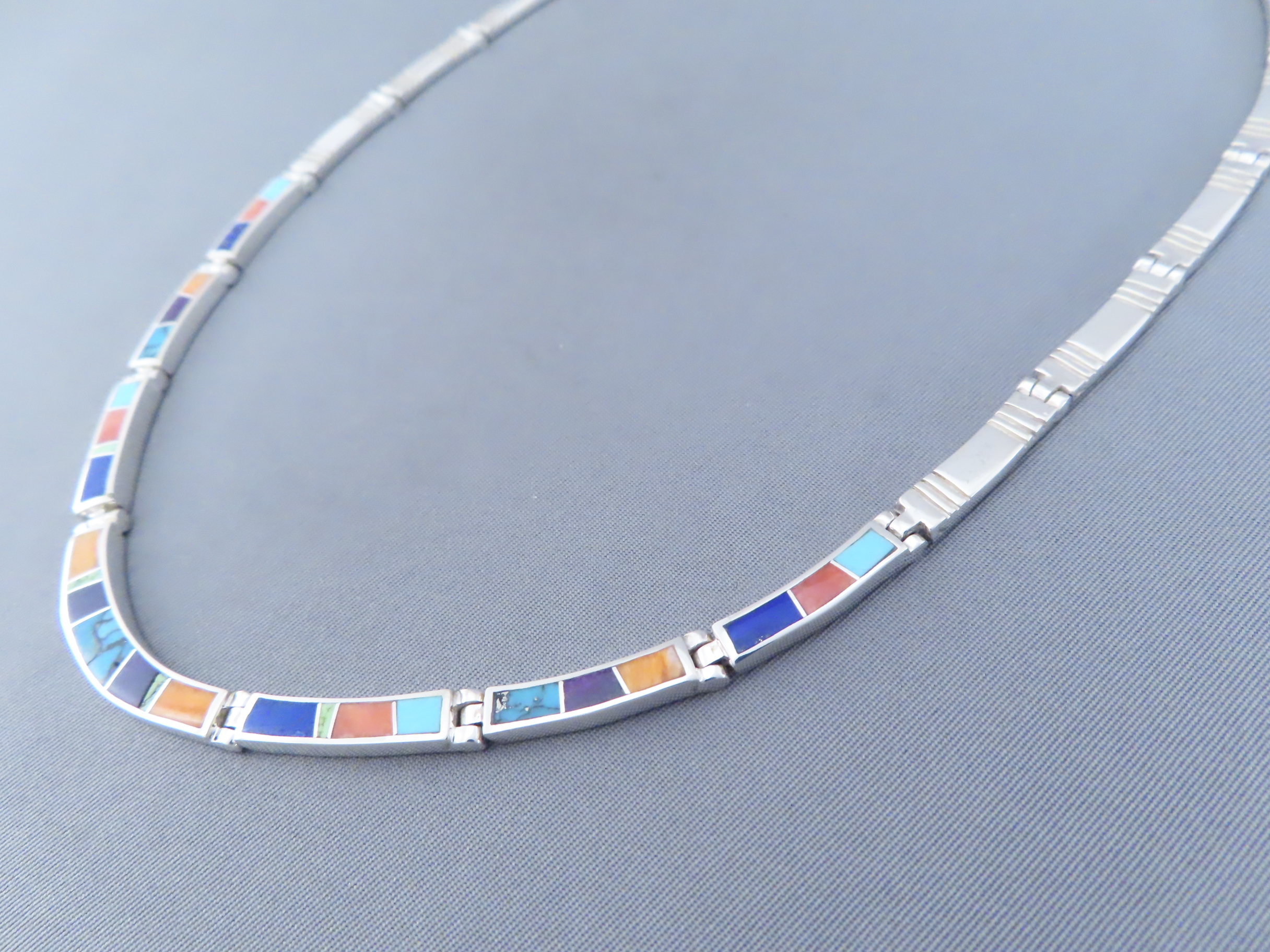 Inlaid Multi-Color Necklace in Sterling Silver
