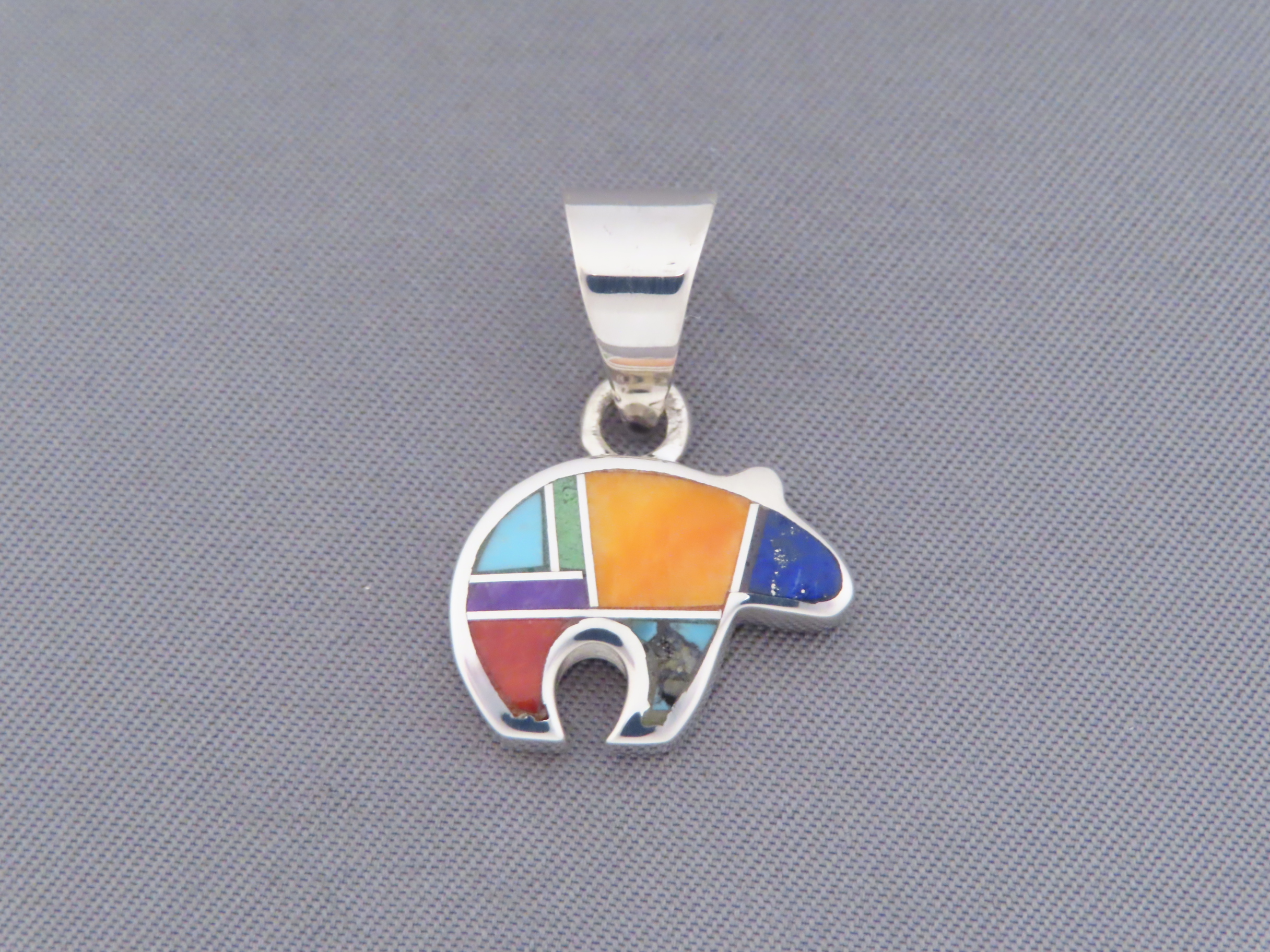 Inlaid Multi-Color Bear Pendant (small)