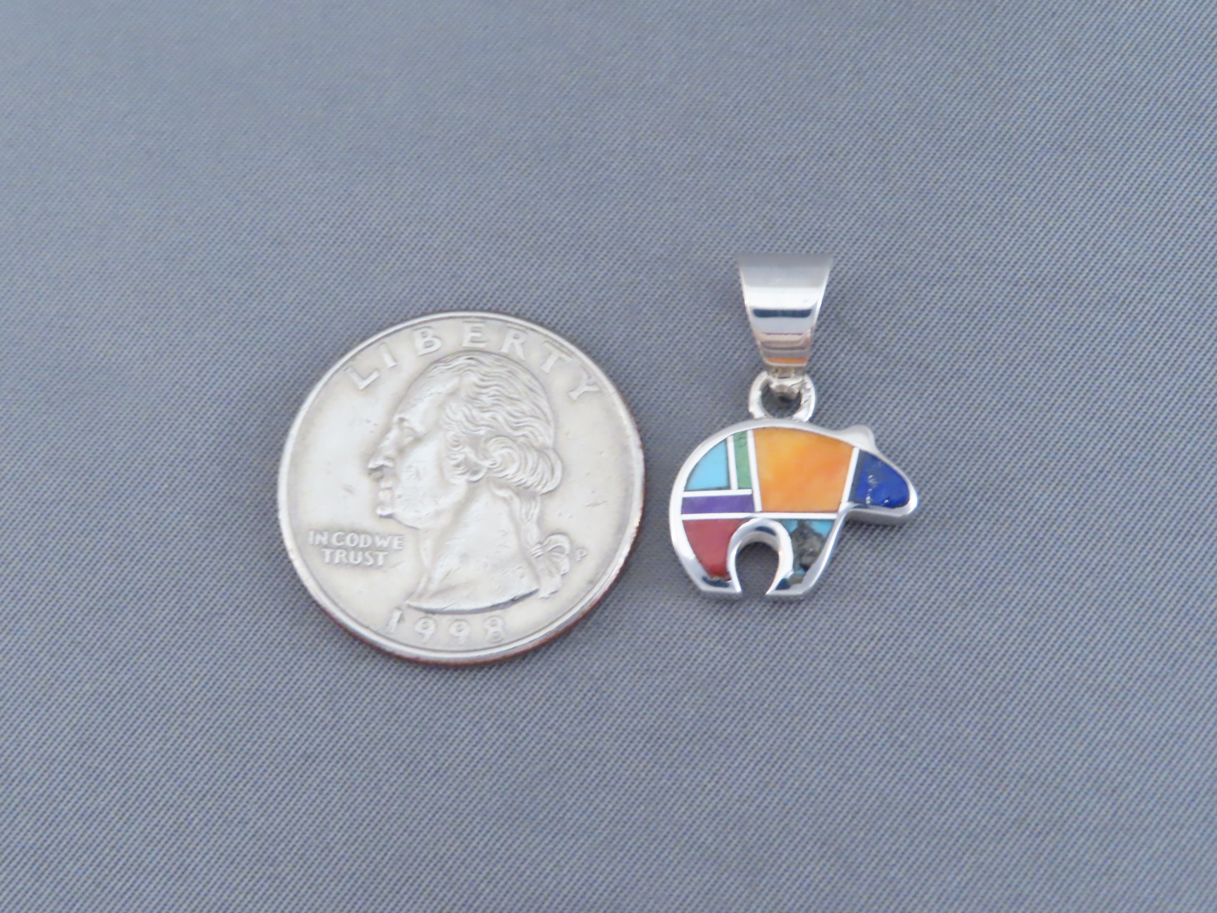 Inlaid Multi-Color Bear Pendant (small)
